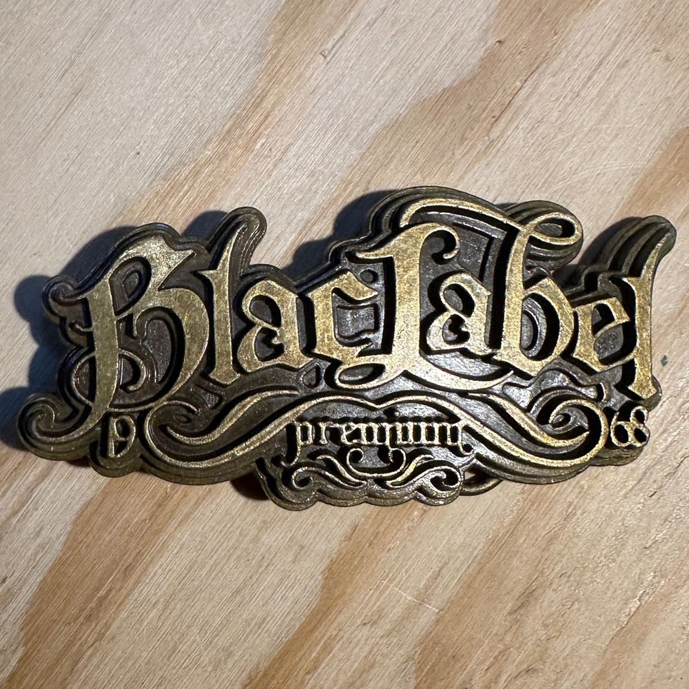 Black Label Premium 1988 Skate Belt Buckle Antique Bronze Script Logo Mens OS
